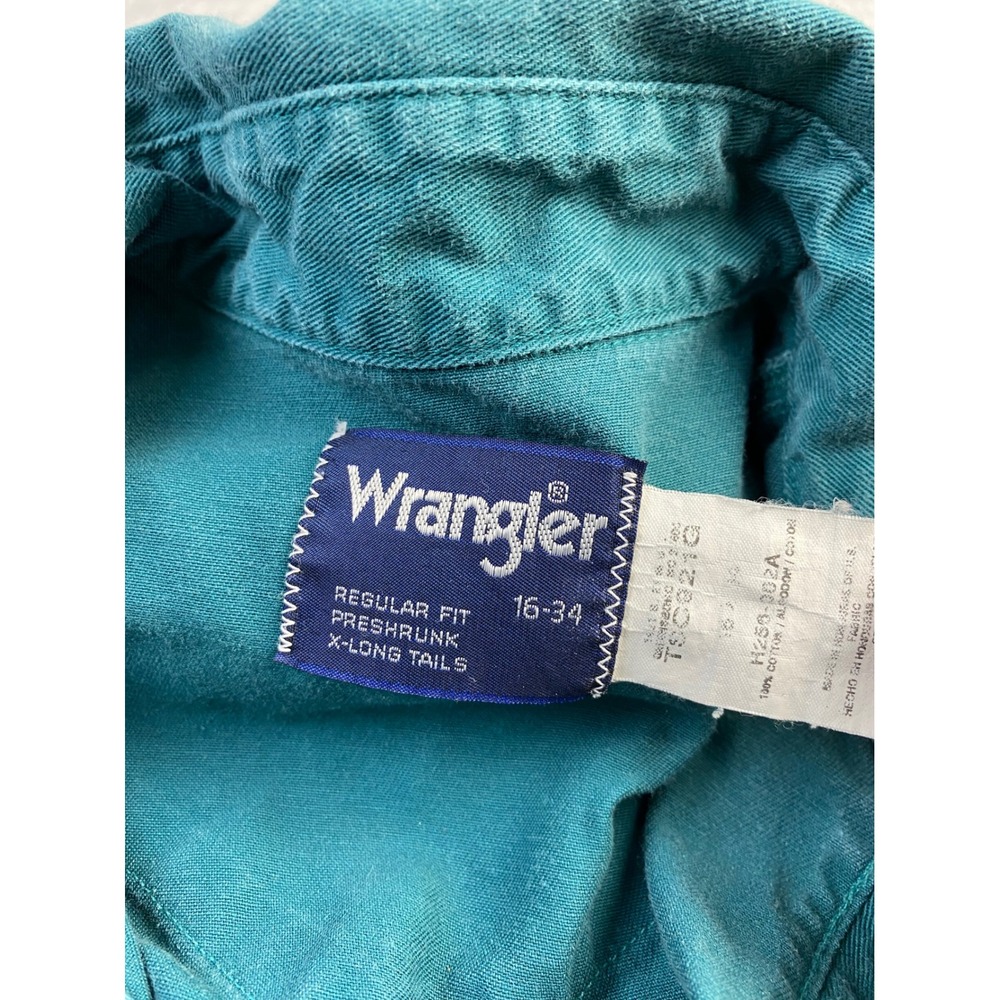 Vintage Wrangler Teal Green Western Pearl Snap‎ Shirt Regular Fit 16-34 Cotton - Picture 4 of 5